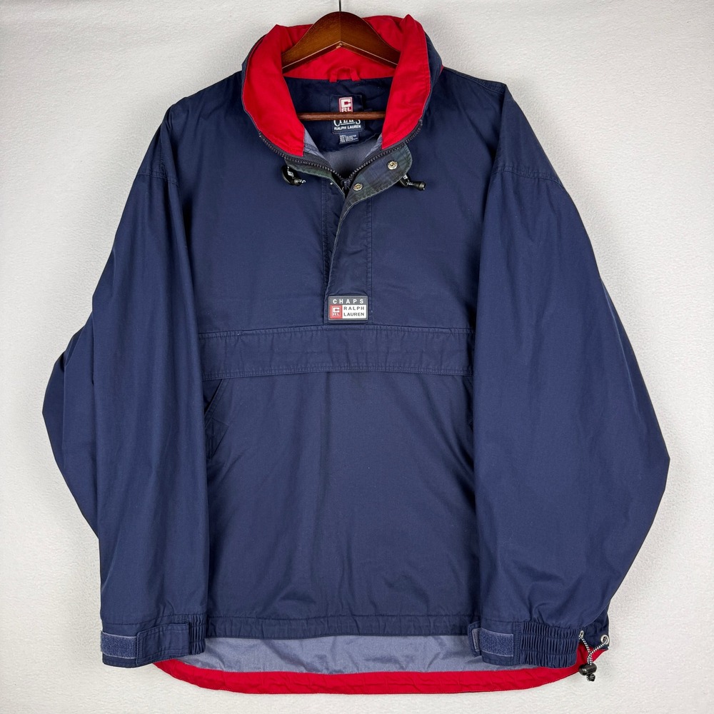 Vintage Chaps Ralph Lauren Anorak Jacket Mens Large Blue Pullover Windbreaker